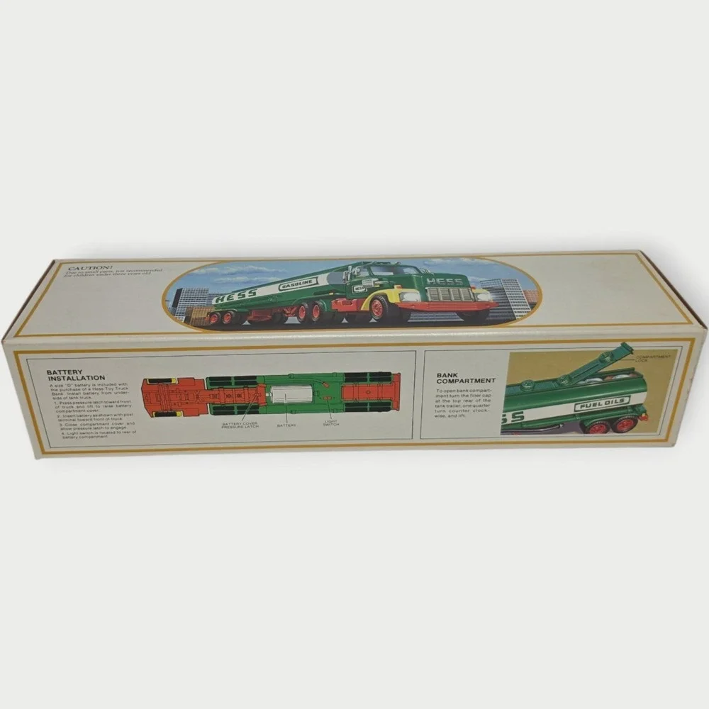 HESS 1984 TOY TRUCK BANK GASOLINE TANKER W/BOX GREEN FUEL OILS AMERADA HONG KONG
